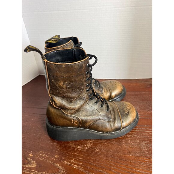Vintage Dr. Martens 1460 Metallic Bronze Leather Boots Size 4 Uk / 6 Us Distress - Picture 3 of 6